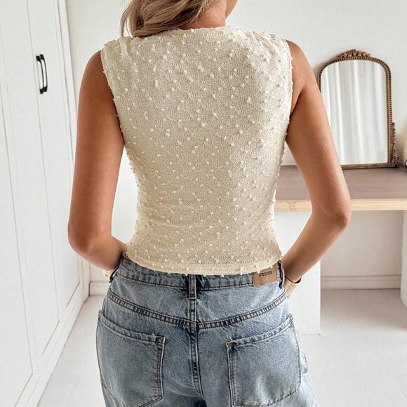 Apricot Casual Women's Round Neck Sleeveless Tank Top with Open Back Straps - Picture 2 of 7